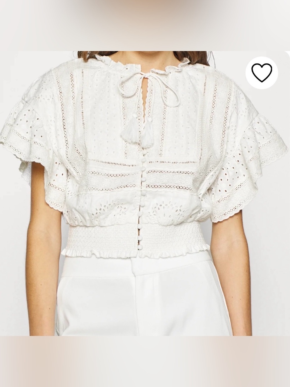 Alice + Olivia White Eyelet Tie-Front Blouse